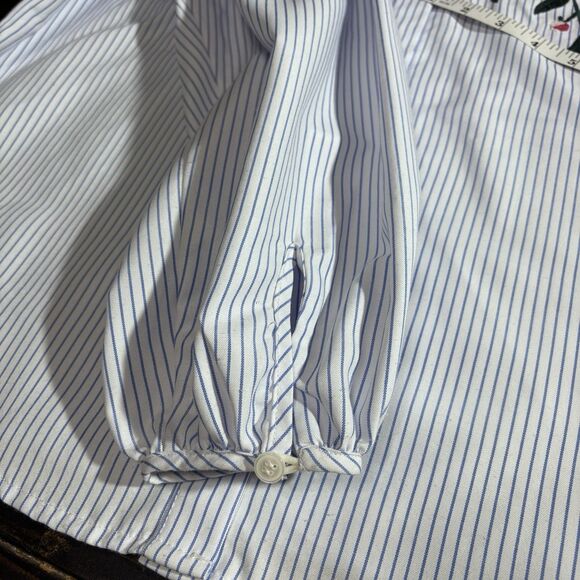 Sugar Lips Long Puff Sleeve Embroidered White with Stripe Button Down Shirt M - Picture 12 of 16
